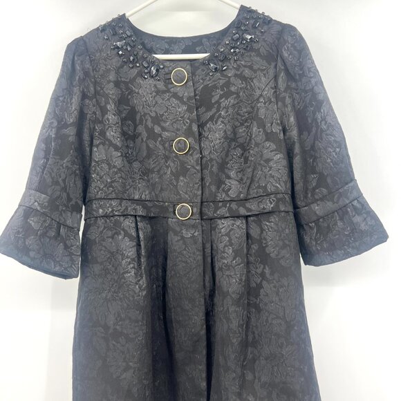 Lu Luvia Black Embellished Jacquard Half Sleeve Button Front Jacket Women Large - Picture 2 of 6